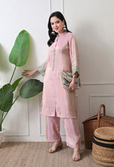 Dusty Rose Premium Tissue Silk Sequin-embroidered Kurta Set- Set of 2