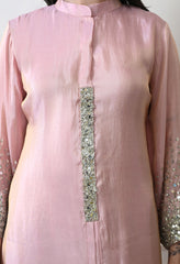 Dusty Rose Premium Tissue Silk Sequin-embroidered Kurta Set- Set of 2