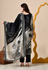 Black Muslin Suit with Beads and Sequin Work Detailing - Set of 3