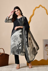 Black Muslin Suit with Beads and Sequin Work Detailing - Set of 3