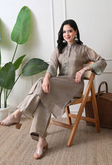 Beige Premium Tissue Silk Sequin-embroidered Kurta Set- Set of 2