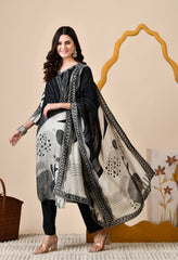 Black Muslin Suit with Beads and Sequin Work Detailing - Set of 3