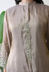 Beige Premium Tissue Silk Sequin-embroidered Kurta Set- Set of 2