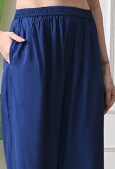 Blue Muslin Abstract Print Kurta with Pants- Set of 2