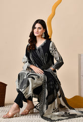 Black Muslin Suit with Beads and Sequin Work Detailing - Set of 3