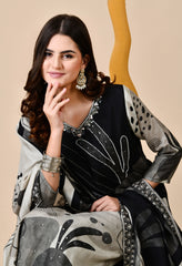 Black Muslin Suit with Beads and Sequin Work Detailing - Set of 3