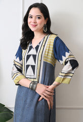 Blue Muslin Abstract Print Kurta with Pants- Set of 2