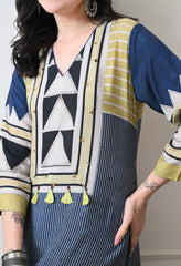 Blue Muslin Abstract Print Kurta with Pants- Set of 2