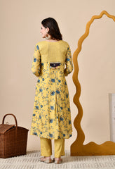 Luxurious Mustard Muslin Set with Patchwork - Set of 2