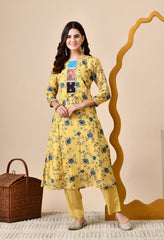 Luxurious Mustard Muslin Set with Patchwork - Set of 2