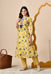 Luxurious Mustard Muslin Set with Patchwork - Set of 2