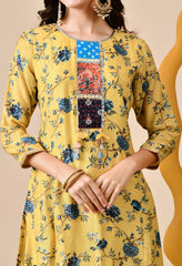 Luxurious Mustard Muslin Set with Patchwork - Set of 2