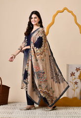 Navy Blue Crepe Digital Print Hand embroidered Suit - Set of 3