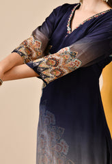 Navy Blue Crepe Digital Print Hand embroidered Suit - Set of 3