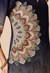 Navy Blue Crepe Digital Print Hand embroidered Suit - Set of 3