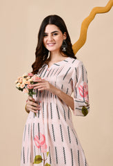 Pink A-line Hand-Painted Mul Cotton Kurta with Pants - Set of 2.