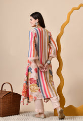 Luxurious Peach Muslin Silk Kashmiri Embroidered Kurta with Pants - Set of 2