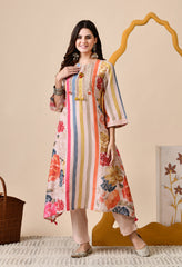 Luxurious Peach Muslin Silk Kashmiri Embroidered Kurta with Pants - Set of 2