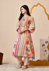 Luxurious Peach Muslin Silk Kashmiri Embroidered Kurta with Pants - Set of 2