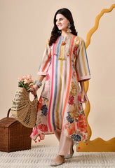 Luxurious Peach Muslin Silk Kashmiri Embroidered Kurta with Pants - Set of 2