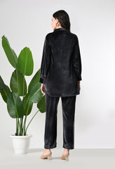 Steel Grey Velvet Coord Set With Beautiful Printex and Beads Work- Set of 2