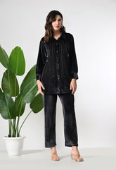 Steel Grey Velvet Coord Set With Beautiful Printex and Beads Work- Set of 2