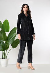 Steel Grey Velvet Coord Set With Beautiful Printex and Beads Work- Set of 2