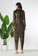 Coffee Super Soft Velvet 2 Piece Set With Pants - Set of 2