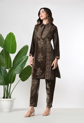 Coffee Super Soft Velvet 2 Piece Set With Pants - Set of 2