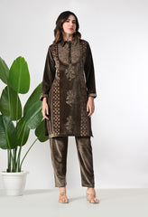 Coffee Super Soft Velvet 2 Piece Set With Pants - Set of 2