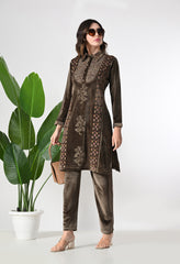 Coffee Super Soft Velvet 2 Piece Set With Pants - Set of 2