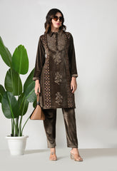 Coffee Super Soft Velvet 2 Piece Set With Pants - Set of 2