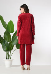 Red Velvet Coord Set with Beautiful Thread and Zari Embroidery- Set of 2