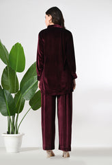 Maroon Shimmer Velvet Co-ord set with Sequence Work paired with Smart Pants -Set of 2