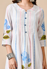 Multicolor A-line Hand-Painted Mul Cotton Kurta with Pants - Set of 2.