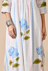 Multicolor A-line Hand-Painted Mul Cotton Kurta with Pants - Set of 2.