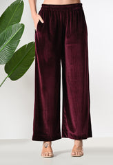 Maroon Shimmer Velvet Co-ord set with Sequence Work paired with Smart Pants -Set of 2