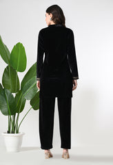 Black Velvet Co-ord set with Zari Sequence and Cutdana Work Paired with Smart Pants- Set of 2