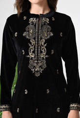 Black Velvet Co-ord set with Zari Sequence and Cutdana Work Paired with Smart Pants- Set of 2