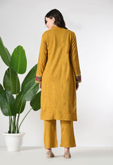 Mustard Woolen set with Detachable Kashmiri Embroidered Jacket - Set of 3