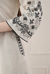 Cream Black Cotton Embroidered Co-ord Set- Set of 2