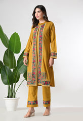 Mustard Woolen set with Detachable Kashmiri Embroidered Jacket - Set of 3