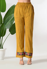 Mustard Woolen set with Detachable Kashmiri Embroidered Jacket - Set of 3