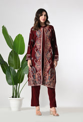 Maroon Woolen Set with Detachable Kashmiri Embroidered Jacket- Set of 3