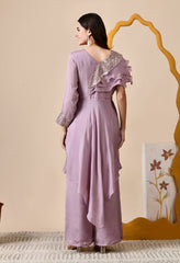 Lavender Chinon Sequin Zari Embroidered Indo-Western Set - Set of 2