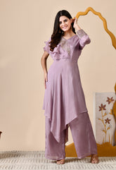 Lavender Chinon Sequin Zari Embroidered Indo-Western Set - Set of 2