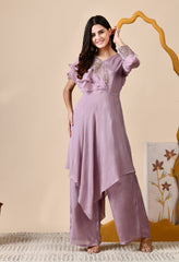 Lavender Chinon Sequin Zari Embroidered Indo-Western Set - Set of 2