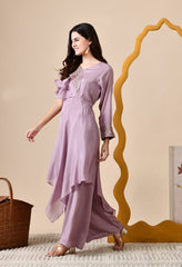 Lavender Chinon Sequin Zari Embroidered Indo-Western Set - Set of 2