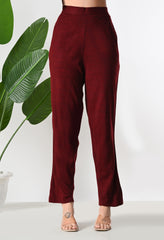 Maroon Woolen Set with Detachable Kashmiri Embroidered Jacket- Set of 3