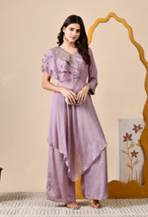 Lavender Chinon Sequin Zari Embroidered Indo-Western Set - Set of 2